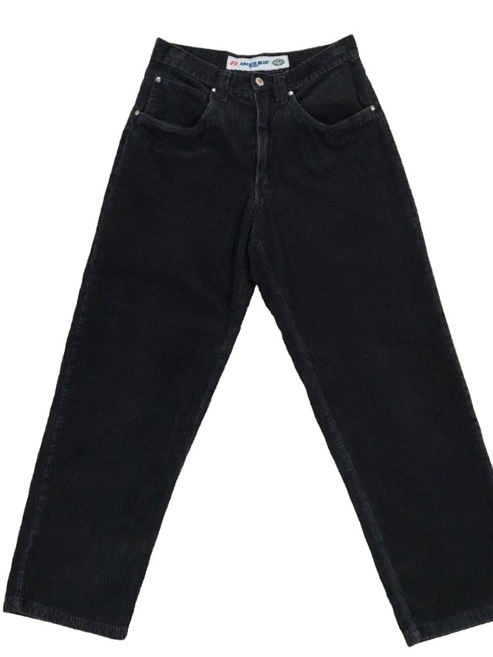 Vintage Anchor Blue Baggy Black Corduroy Y2k Skater Pants Faded Grunge. Sz 30x30
